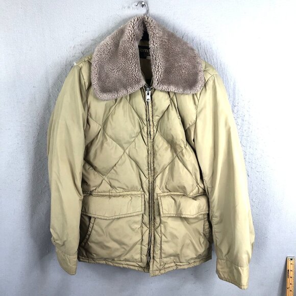 Tempco Jacket Mens 40 Beige  Down Insulated Full Zip Up Puffer Coat Vintage - Picture 1 of 16